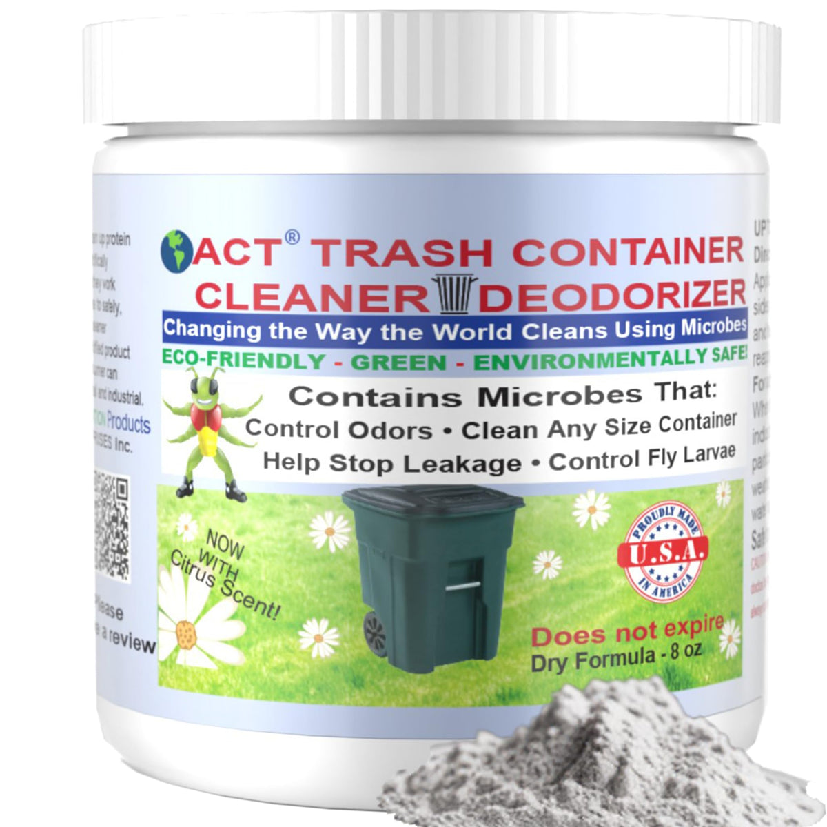 ACT Trash Deodorizer Eco-Friendly Odor Eliminator for Garage/Outdoor Trash Bins | Fast-Acting, Long-Lasting Freshness | Controls Sludge | Safe around Pets | Dry Powder