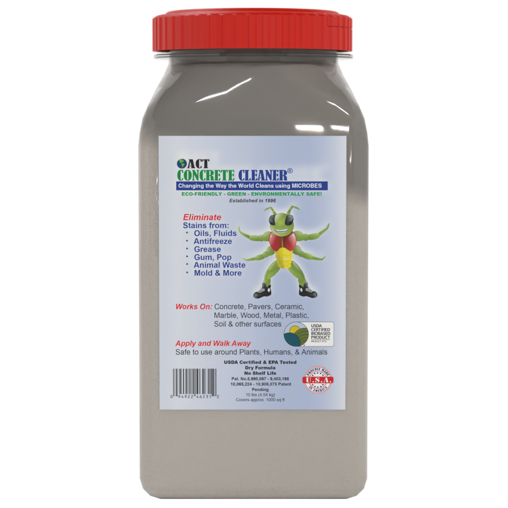 ACT Concrete Cleaner – Eco-Friendly Dry Powder Oil Stain Remover for Driveways, Sidewalks, Garages & Commercial Use | HOA Approved | Bioremediation Formula | Safe around Pets